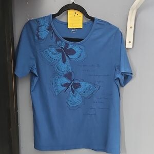 #17 Northern Reflections Blue Short Sleeve Tee with Butterfly Print
